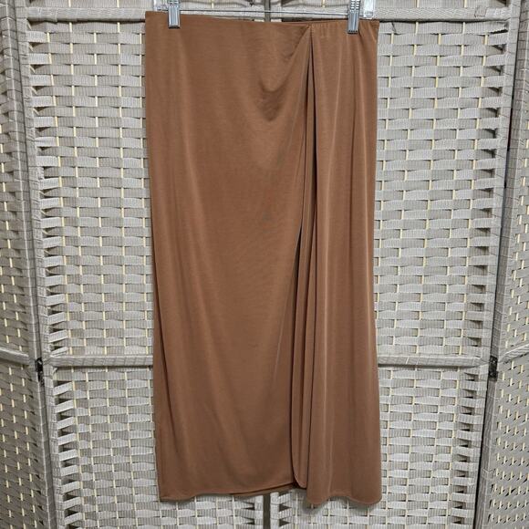 Rag & Bone Christy Drape Skirt Size M Light Brown Slinky Knit Deep Slit Pull-on - Picture 2 of 8